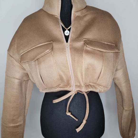 Hot! Mesh Crop Puffer Jacket with Drawstring- Four Colors Available - Picture 2 of 4